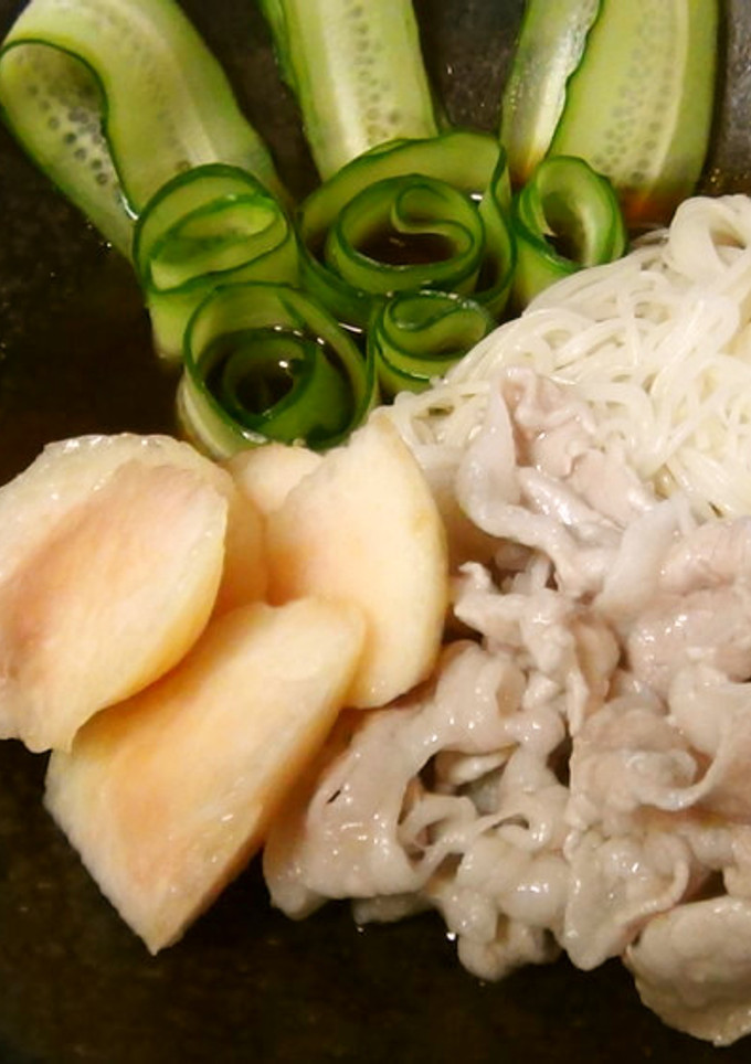 豚しゃぶと桃♡のぶっかけそうめん-レシピのメイン写真