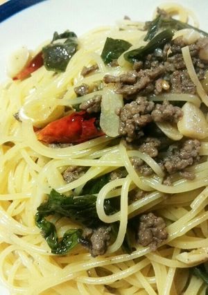 男飯！挽き肉と長ネギのペペロンチーノ-レシピのメイン写真