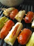 ネギとソーセージの串焼き