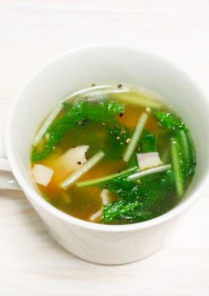 もち麦(大麦)と水菜とベーコンのスープ-レシピのメイン写真