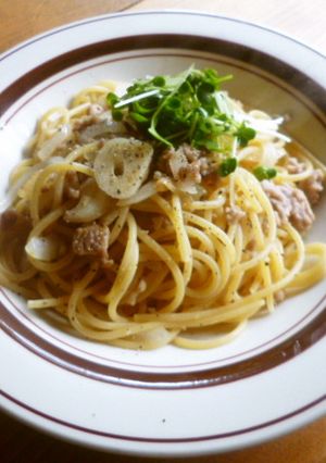 豚ひき肉と玉ねぎのパスタ♪-レシピのメイン写真