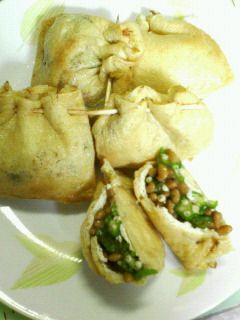 オクラ納豆大葉のお揚げ巾着焼き-レシピのメイン写真