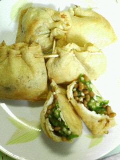 オクラ納豆大葉のお揚げ巾着焼き-レシピのメイン写真