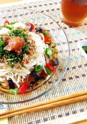 簡単！納豆と夏野菜のさっぱりそうめん-レシピのメイン写真
