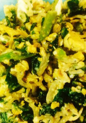 健康夏野菜！モロヘイヤの簡単炒り卵炒め☆-レシピのメイン写真