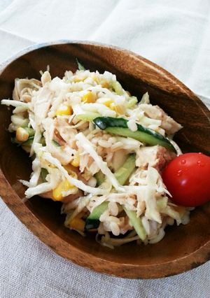 ゴマドレでもち麦入り棒々鶏サラダ♡-レシピのメイン写真