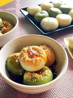 粒あん入り豆腐白玉❃黒蜜きな粉がけ❃-レシピのメイン写真