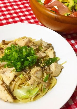 鶏胸肉と葱のさっぱり柚子胡椒ポン酢パスタ-レシピのメイン写真