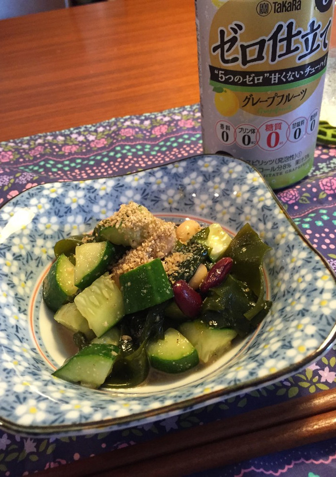ごま香る！お豆と胡瓜、わかめの甘酢和え-レシピのメイン写真