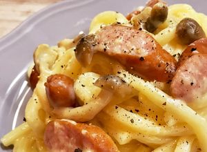シメジとウインナーのカルボナーラ風うどん-レシピのメイン写真
