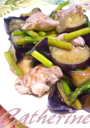 茄子とアスパラと鶏肉の昆布茶炒め♪-レシピのメイン写真