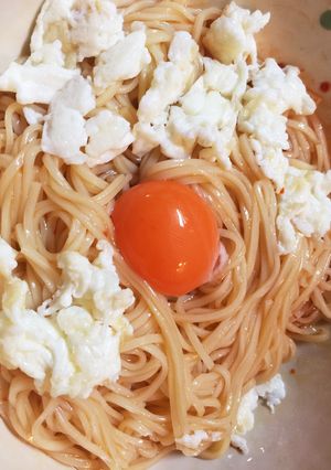 【男の一人暮らし】簡単まぜそば風絶品冷麦-レシピのメイン写真