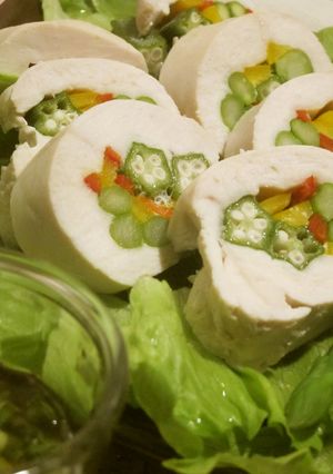 彩り野菜の蒸し鶏ロールサラダ-レシピのメイン写真