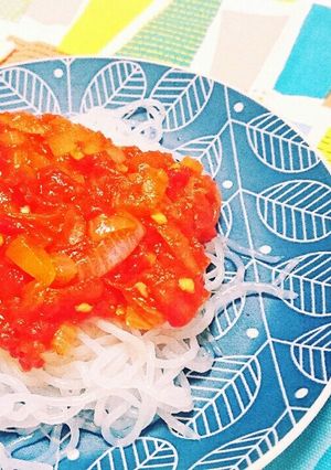 ヘルシー♥白滝のトマトソースパスタ風-レシピのメイン写真