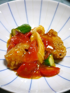 簡単!竜田揚げのトマト胡瓜中華あん掛け-レシピのメイン写真