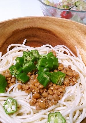 ねばねば！！　オクラ納豆の素麺-レシピのメイン写真