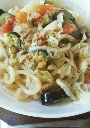 適当旨レシピ☆夏野菜のペペロンうどん-レシピのメイン写真