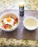 トマト寒天と胡瓜と塩豆腐のおひさま丼♪