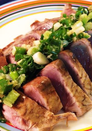 鰹のフライパンたたき 塩わけぎ添え-レシピのメイン写真