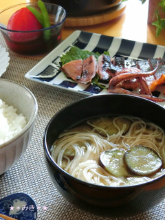 ほっこり夏の味♪茄子と素麺の味噌汁-レシピのメイン写真