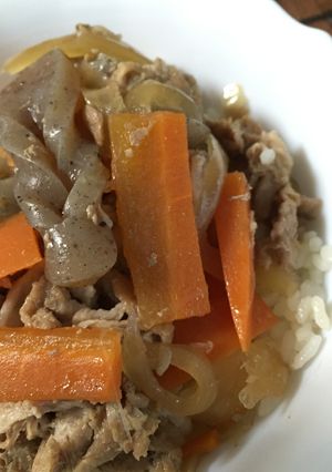 ☆ねじり蒟蒻入り豚丼☆電子レンジ圧力鍋-レシピのメイン写真
