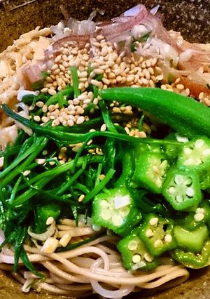 丘ひじきとオクラ茗荷お揚げの冷たい蕎麦～-レシピのメイン写真