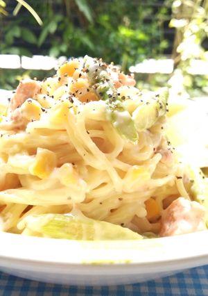 アスパラとサーモンのクリームパスタ-レシピのメイン写真