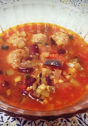 ヘルシー！トマト缶で夏野菜と肉団子スープ-レシピのメイン写真