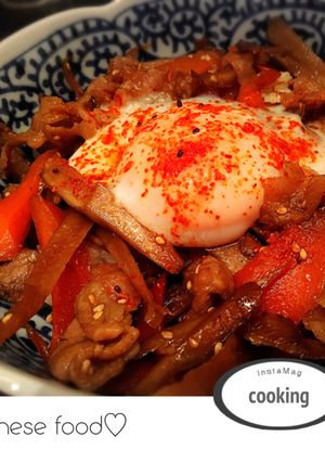 豚きんぴらごぼうの温玉丼♡-レシピのメイン写真