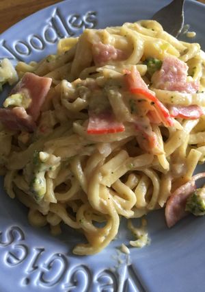 沖縄そば麺でカルボナーラ-レシピのメイン写真