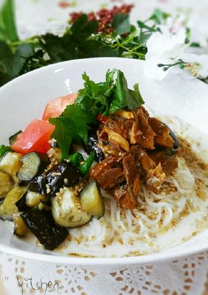 夏野菜とサンマ缶の♥こく旨豆乳そうめん-レシピのメイン写真