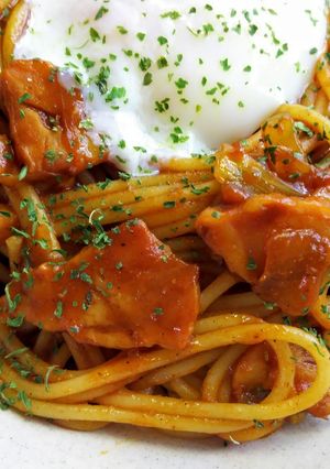 ｶﾚｰﾊﾟｽﾀ温玉乗せ♪-レシピのメイン写真