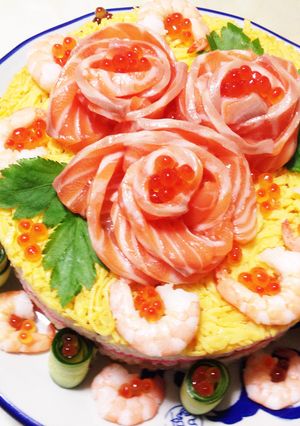 誕生日やイベントに☆薔薇のケーキ寿司♡-レシピのメイン写真