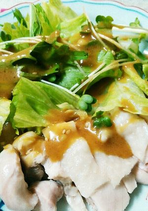 簡単☆ゆで鶏のサラダ　酢味噌ドレッシング-レシピのメイン写真