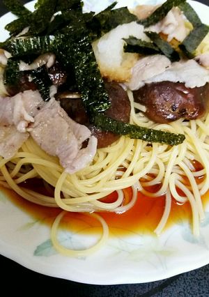 豚肉と椎茸の酒蒸し和風パスタ-レシピのメイン写真