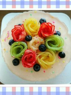 夏☆桃と彩りフルーツの薔薇ムースケーキ♪-レシピのメイン写真