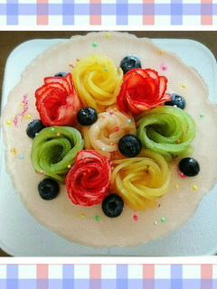 夏☆桃と彩りフルーツの薔薇ムースケーキ♪-レシピのメイン写真