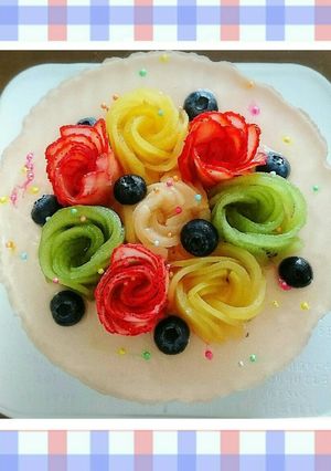 夏☆桃と彩りフルーツの薔薇ムースケーキ♪-レシピのメイン写真