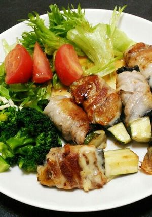 ズッキーニの豚肉チーズのり巻き焼き-レシピのメイン写真