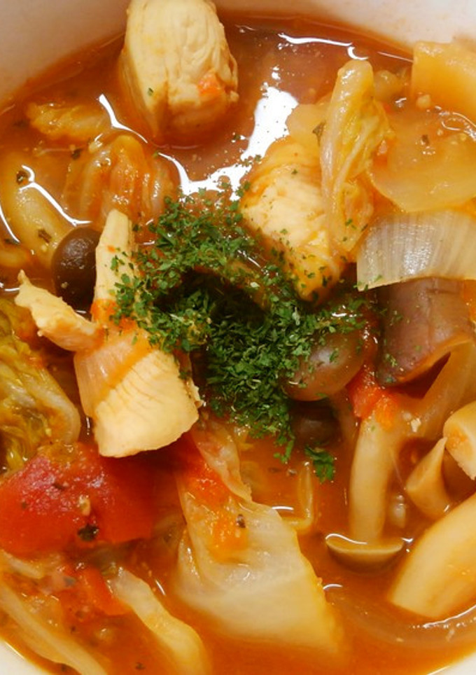 白菜ときのこ 鶏ささみのトマト味噌煮込み-レシピのメイン写真