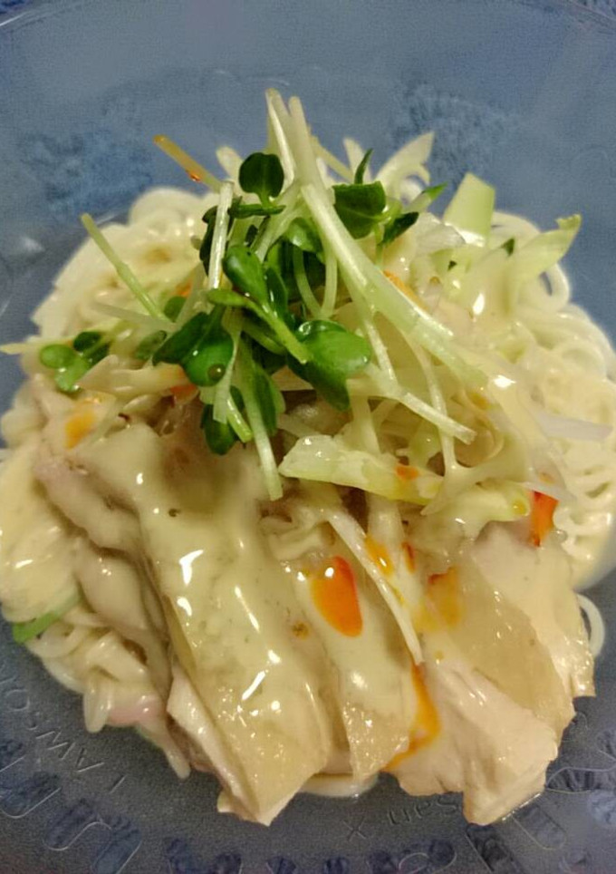 簡単蒸し鶏！胡麻だれのお素麺-レシピのメイン写真