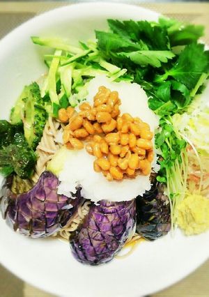 揚げ野菜と納豆のお蕎麦（素麺/うどん）-レシピのメイン写真
