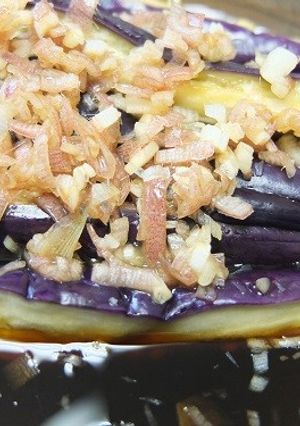 レンジで簡単　蒸しナスの茗荷ソースびたし-レシピのメイン写真