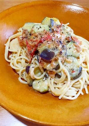 ナスとトマトのクリームパスタ-レシピのメイン写真