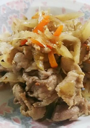 豚肉で簡単！ご飯にあう甘辛味の肉ごぼう♥-レシピのメイン写真