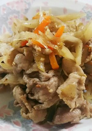 豚肉で簡単！ご飯にあう甘辛味の肉ごぼう♥-レシピのメイン写真
