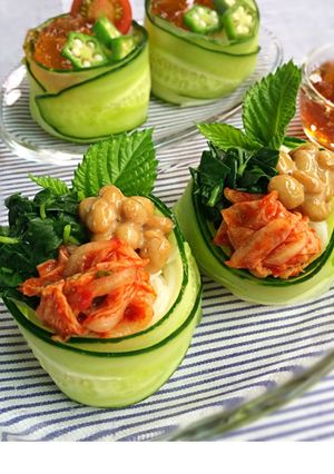 モロヘイヤとキムチ納豆できゅうり素麺☆-レシピのメイン写真