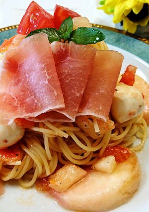 ヘルシー♡トマトの桃の冷製パスタ-レシピのメイン写真
