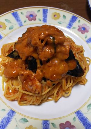 茄子とベーコンのトマトパスタ(チーズ入り-レシピのメイン写真