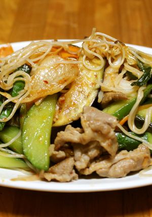 そうめんの夏野菜入り豚キムチ炒め-レシピのメイン写真